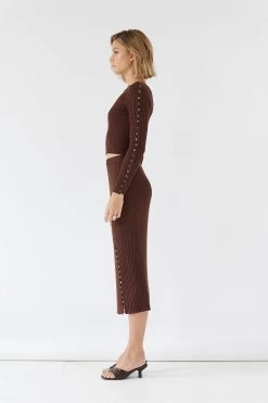 Sets Sovere Swerve Knit Midi Skirt Chocolate