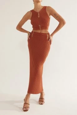 Sovere Bond Knit Midi Skirt Spice