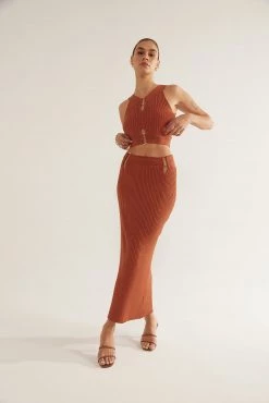 Sovere Bond Knit Midi Skirt Spice