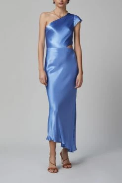 Bec And Bridge Delphine Asym Midi Dress Cornflower Blue