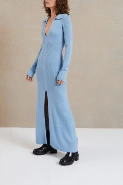 Bec And Bridge Freya Knit LS Knit Maxi Dress Sky Blue