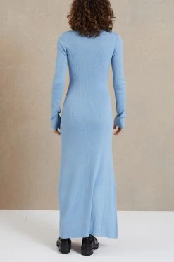 Bec And Bridge Freya Knit LS Knit Maxi Dress Sky Blue