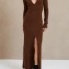 Bec And Bridge Freya LS Knit Maxi Dress Chocolate