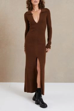 Bec And Bridge Freya LS Knit Maxi Dress Chocolate