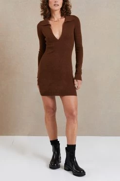 Bec And Bridge Freya LS Knit Polo Mini Chocolate