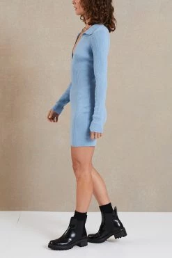 Bec And Bridge Freya LS Knit Polo Mini Sky Blue