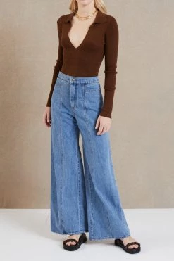 Bec And Bridge Freya Knit LS Polo Chocolate