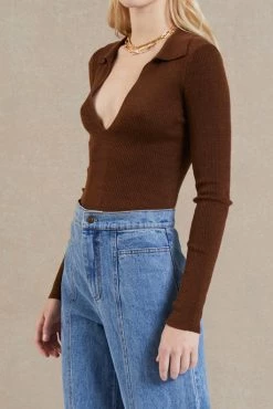 Bec And Bridge Freya Knit LS Polo Chocolate