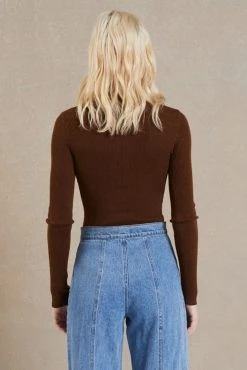 Bec And Bridge Freya Knit LS Polo Chocolate