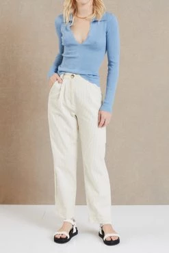Bec And Bridge Freya Knit LS Polo Sky Blue