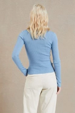 Bec And Bridge Freya Knit LS Polo Sky Blue