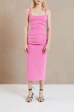 Bec And Bridge Karina Tuck Midi Dress Pink
