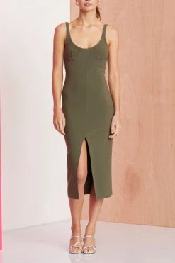 Bec And Bridge Amelie Cup Midi Dress Sage
