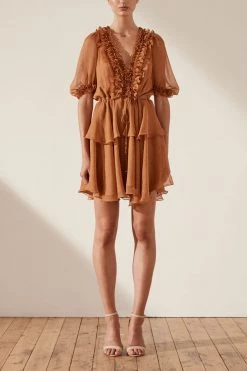 Shona Joy Ambra Puff Sleeve Drawstring Mini Dress