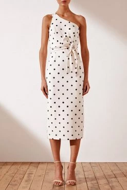 Shona Joy Fleur One Shoulder Fitted Midi Dress Spot