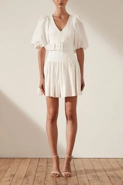 Shona Joy Gaia Puff Sleeve Drop Waist Mini Dress Ivory