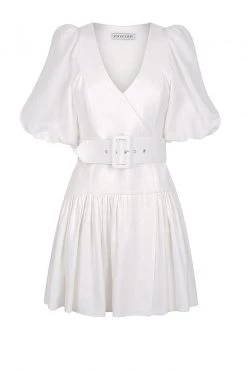 Shona Joy Gaia Puff Sleeve Drop Waist Mini Dress Ivory