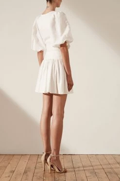 Shona Joy Gaia Puff Sleeve Drop Waist Mini Dress Ivory