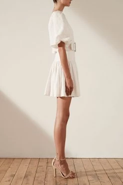 Shona Joy Gaia Puff Sleeve Drop Waist Mini Dress Ivory