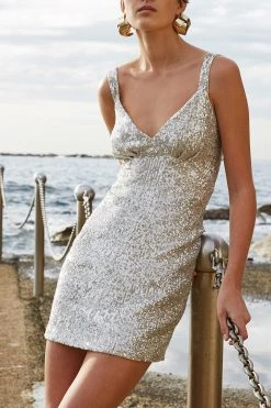 By Johnny Luna Sequin V Mini Dress