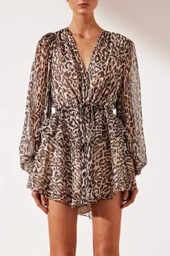 Shona Joy Mariposa Drawstring Peplum Mini Dress Leopard 9 Shona Joy Mariposa Drawstring Peplum Mini Dress Leopard