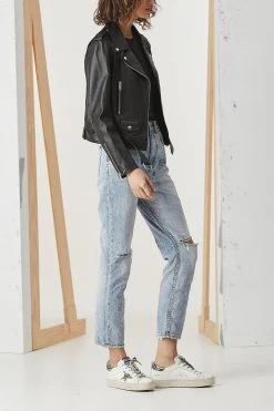 Ena Pelly New Yorker Biker Jacket Smooth Black Silver