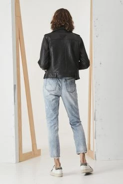 Ena Pelly Minimalist Biker Jacket Pebbled Black Black