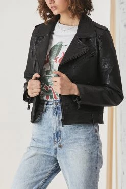 Ena Pelly Minimalist Biker Jacket Pebbled Black Black