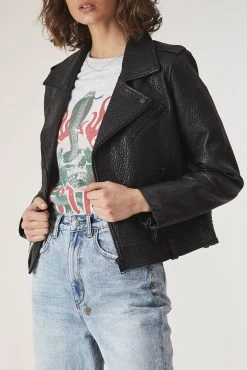 Ena Pelly Minimalist Biker Jacket Pebbled Black Black