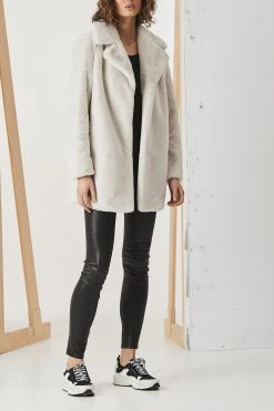 Ena Pelly Minimalist Faux Fur Jacket Bone