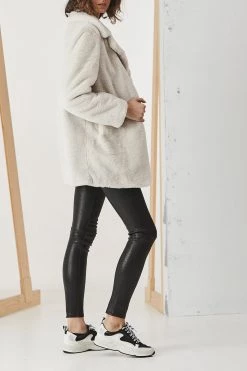 Ena Pelly Minimalist Faux Fur Jacket Bone