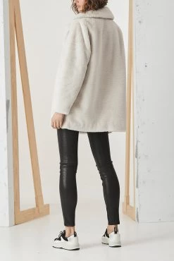 Ena Pelly Minimalist Faux Fur Jacket Bone