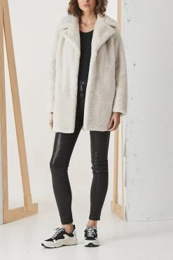 Ena Pelly Minimalist Faux Fur Jacket Bone