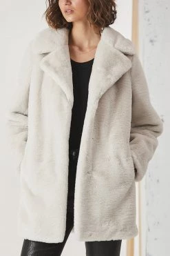 Ena Pelly Minimalist Faux Fur Jacket Bone