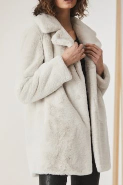 Ena Pelly Minimalist Faux Fur Jacket Bone