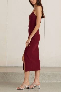 Bec And Bridge Lea Split Midi Dress Burgundy