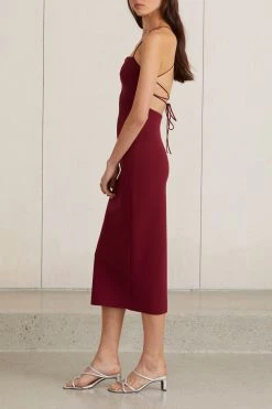 Bec And Bridge Lea Lace Up Midi Dress Burgundy